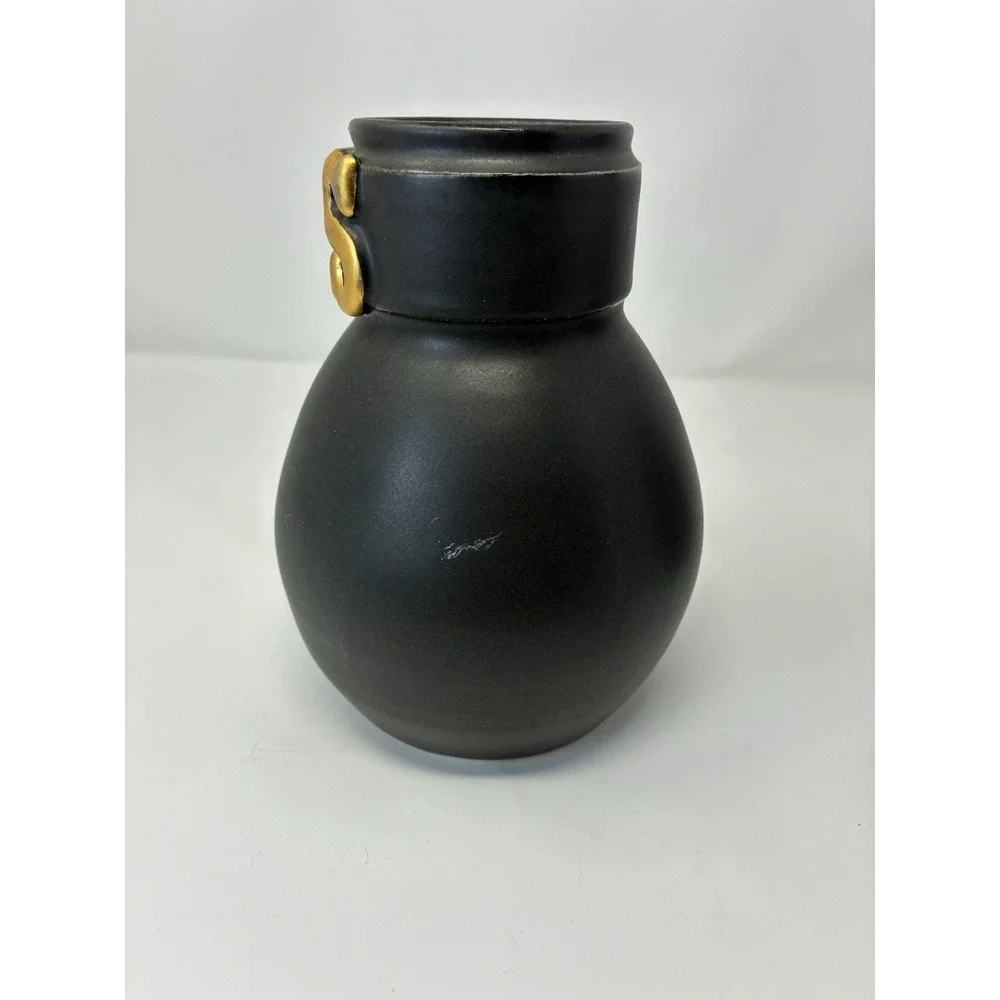 Amanda Wright Studio YES SIR Vase Set Black Gold Ceramic Art Pottery Signed
